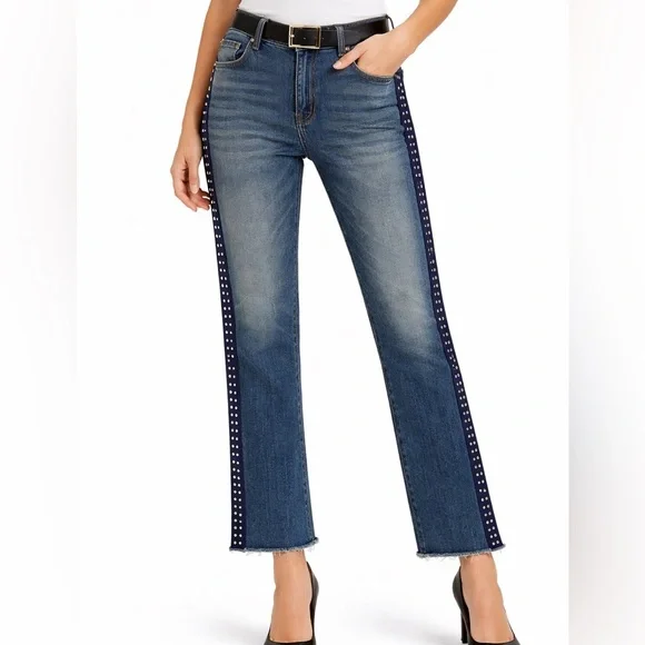 Veronica Beard Ines Stud Detail Crop Jeans - Picture 2 of 16